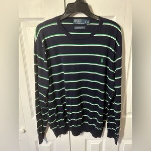 Polo by Ralph Lauren Navy Crewneck Sweater with Green & White Stripes